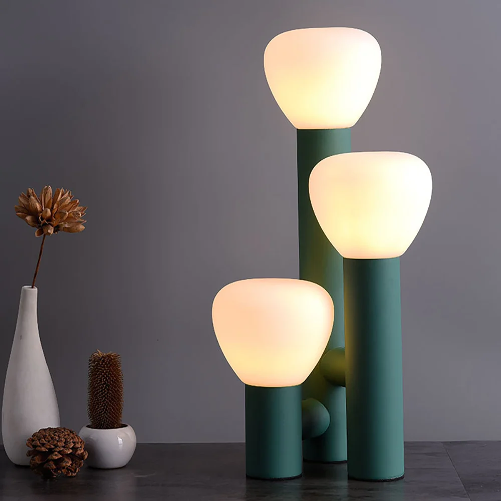 Modern 3-Light Green Table Lamp Warm Light with On / Off Switch